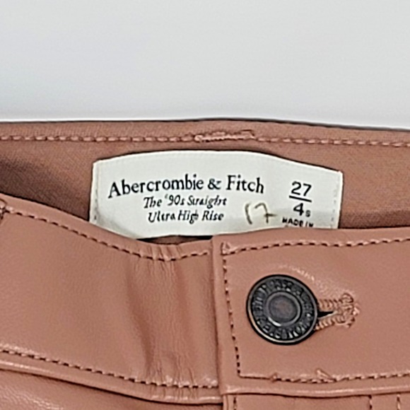 Abercrombie & Fitch The 90s Straight Ultra High Rise Vegan Leather Pants Sz 27/4 - Picture 4 of 10